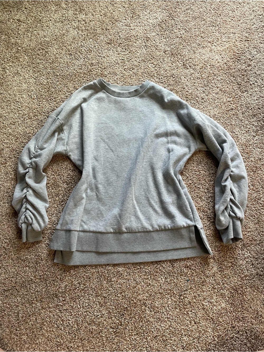 MELLODAY Light Gray Ruched-Sleeve Pullover Hoodie